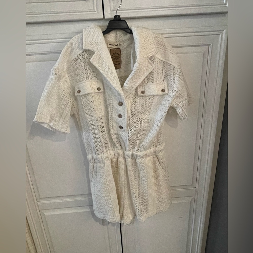 White Short Sleeve Button Down Jumpsuit